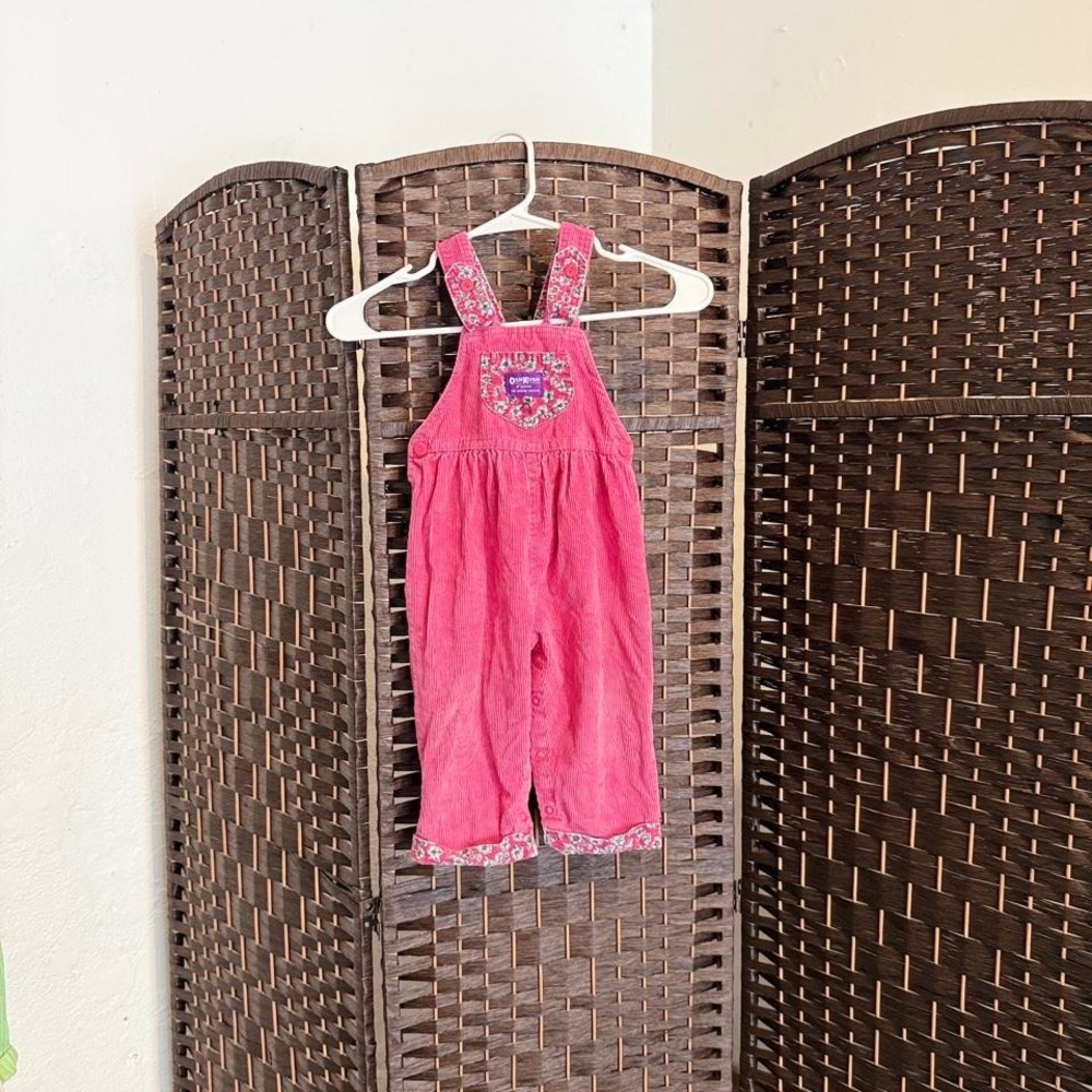 Pink Vintage 90's Corduroy OshKosh Overalls with Floral Embroidery Size 3T